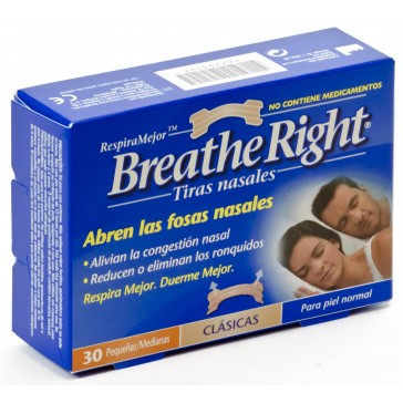 Breathe Right Clásicas tiras nasales pequeñas/medianas 30 uds